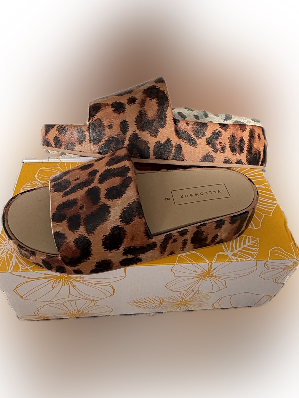 Yellow Box Brown Leopard Print Slide Mules Size 8 New in Box!